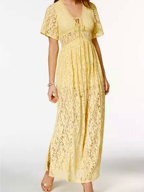 Disney Princess Bright Yellow Lace Maxi Dress Size Large Juniors